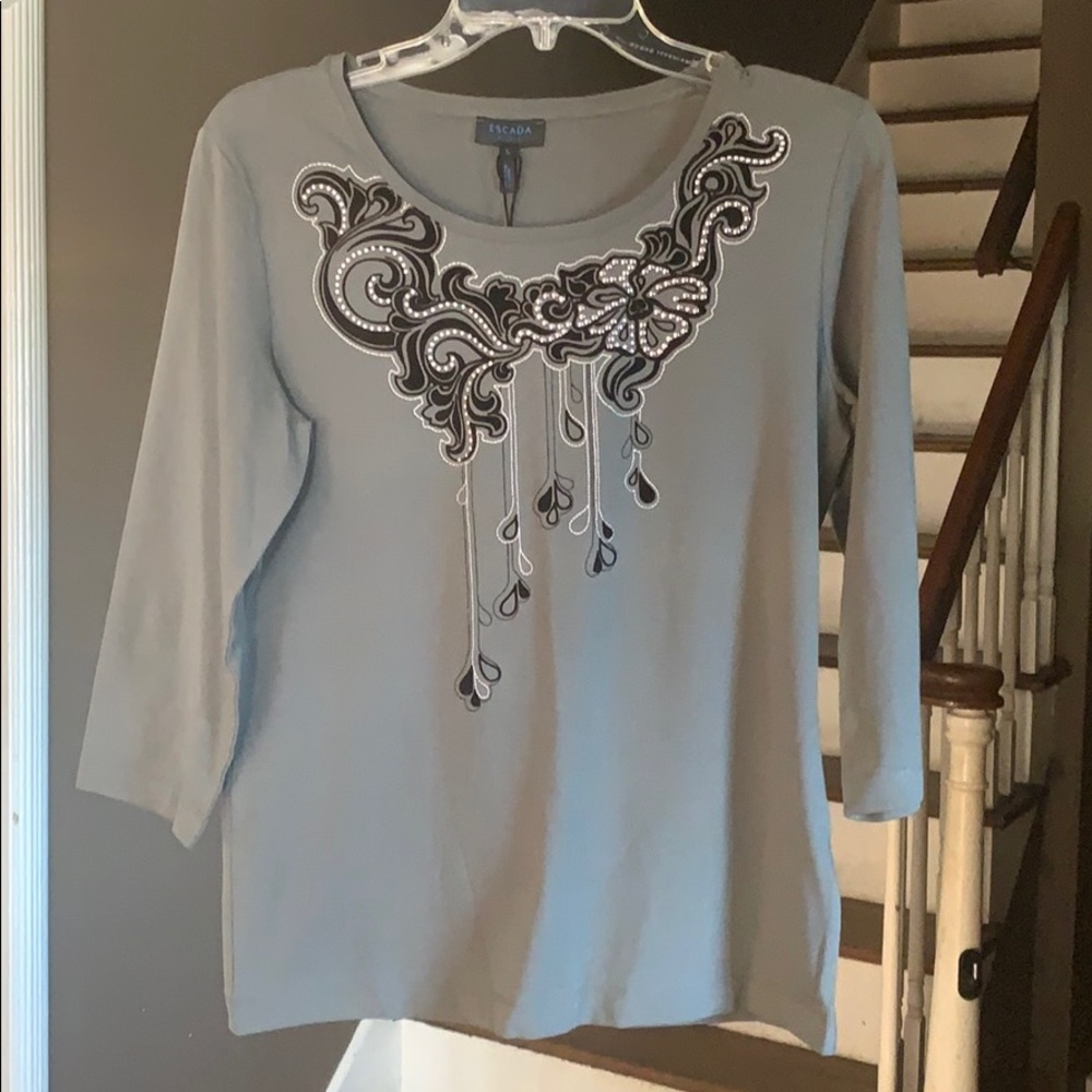 Escada Sport 3/4 Sleeve Grey Shirt NWT sz L